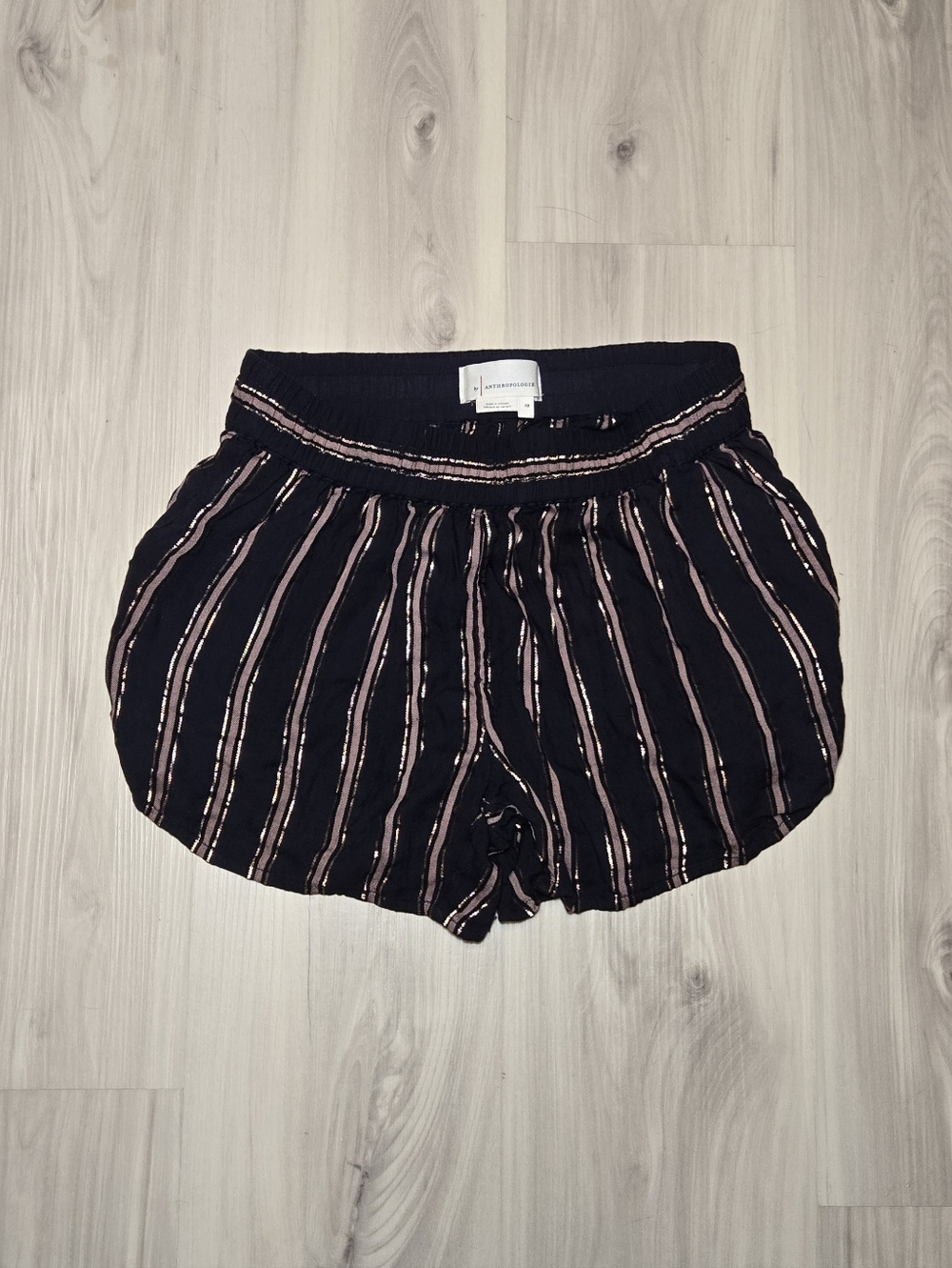 By Anthropologie Metallic Striped Side-Tie Shorts - Navy/Pink - XS